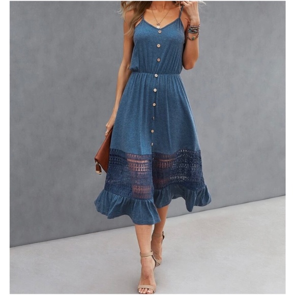 Button Detail Lace Cami Midi Dress - Picture 2 of 8